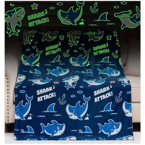 Glow in the dark Shark Attack Blue Fleece Blanket 50” by 60”